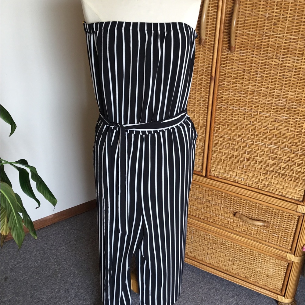 Strapless bold black and white jumpsuit. Plus size